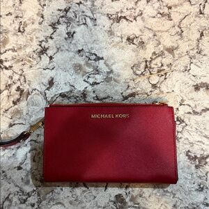 Michael Kors Red Saffiano Leather Wristlet with Gold Logo